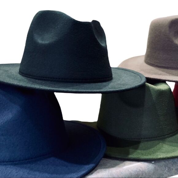 Stylish Black Stiff Brim Tall Dented Crown Fedora Hat NEW - Picture 2 of 4